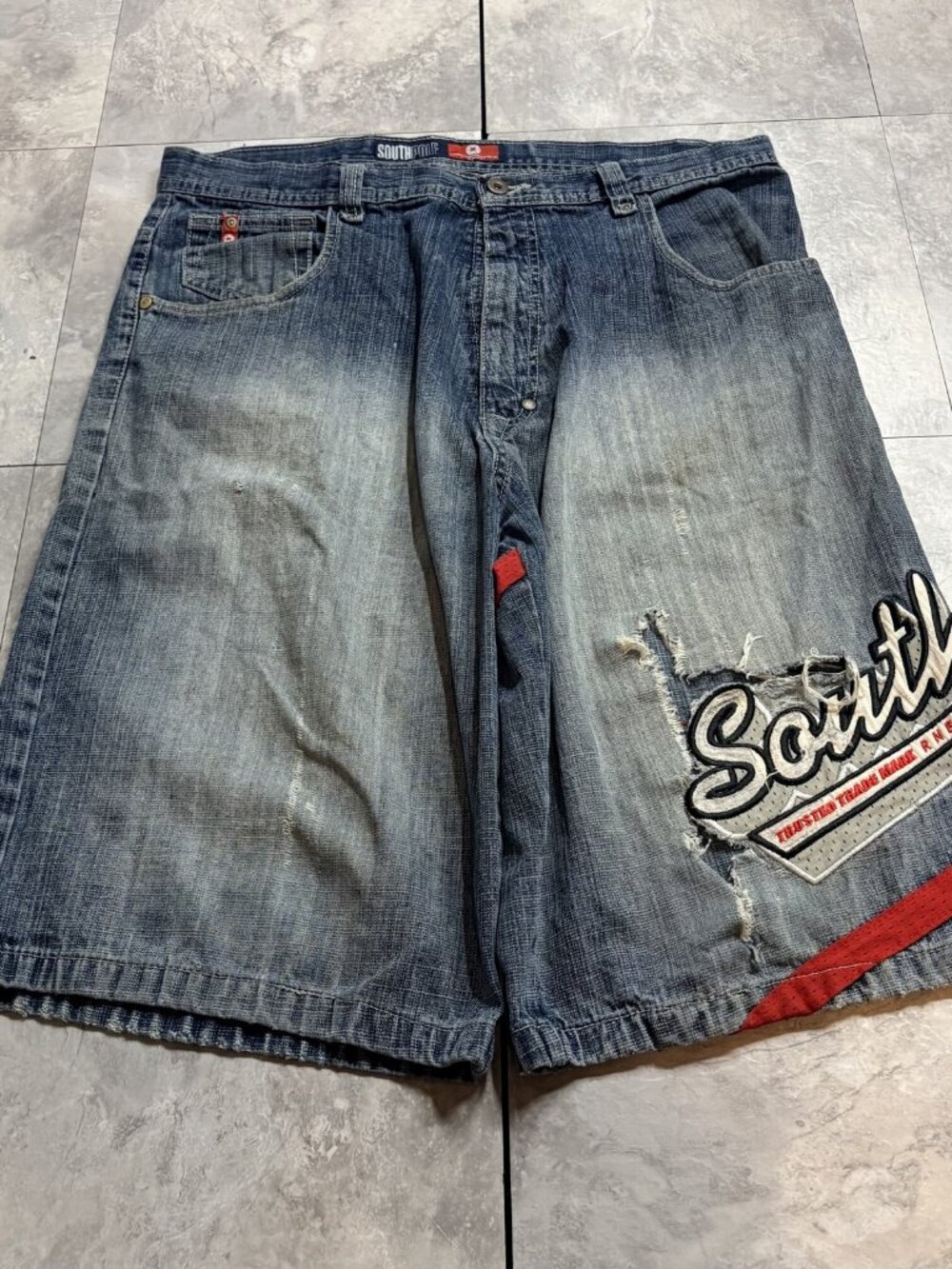 Southpole Red Tab Baggy Denim Jorts 36 Faded Blue